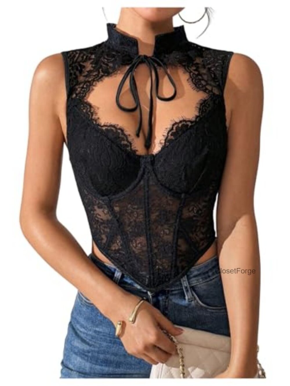 Floral Lace Corset Top Cut Out Crop Bustier Halter Neck Party Y2K Sexy